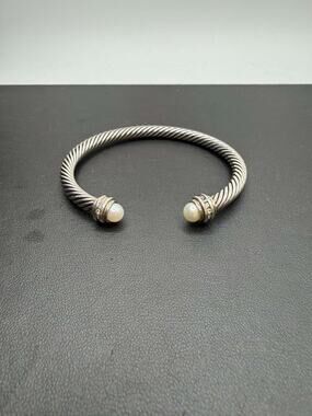 David Yurman Cable Classics 5mm Pearls and Diamonds Cable Cuff Bracelet TS 987